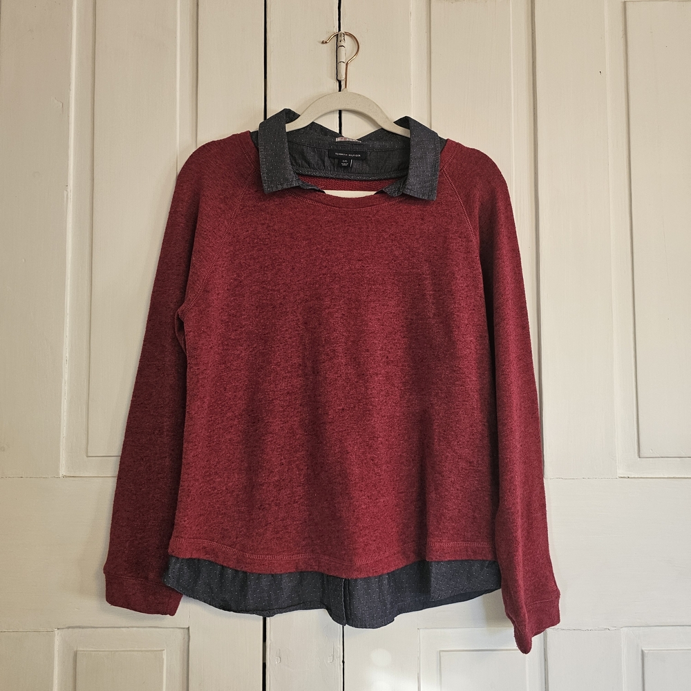 Tommy Hilfiger Red and Gray Layered Sweater